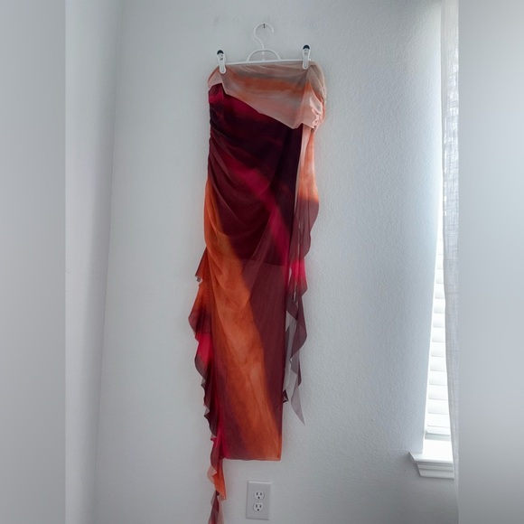 Asymmetric Summer Sunset Tie-Dyed Dress Ruffled Slim Fit - Picture 8 of 13